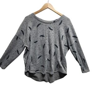 My Danielle Gray Feather Print‎ Long Sleeve Pullover Top Women's Size L
